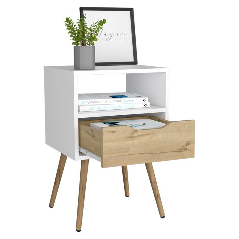 Nightstand Fugaz, Bedroom, White / Light Oak