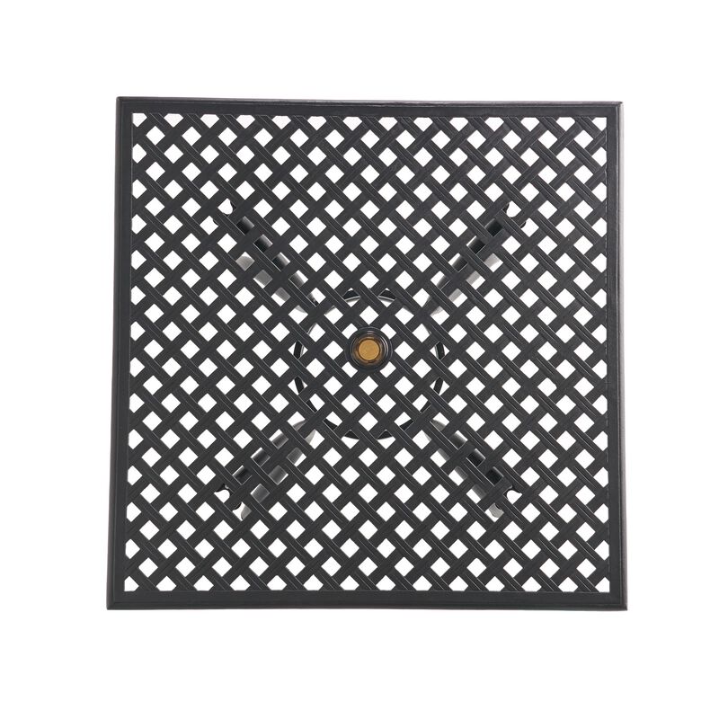 Cay Outdoor Dining Table, 40 Inch Square Top, Black Lattice Metal Design