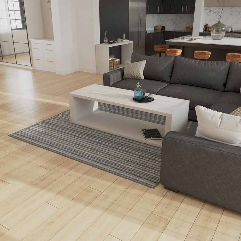 Keli Coffee Table, 58 Inch Minimalist Open Frame, Rustic Washed White Mango Wood