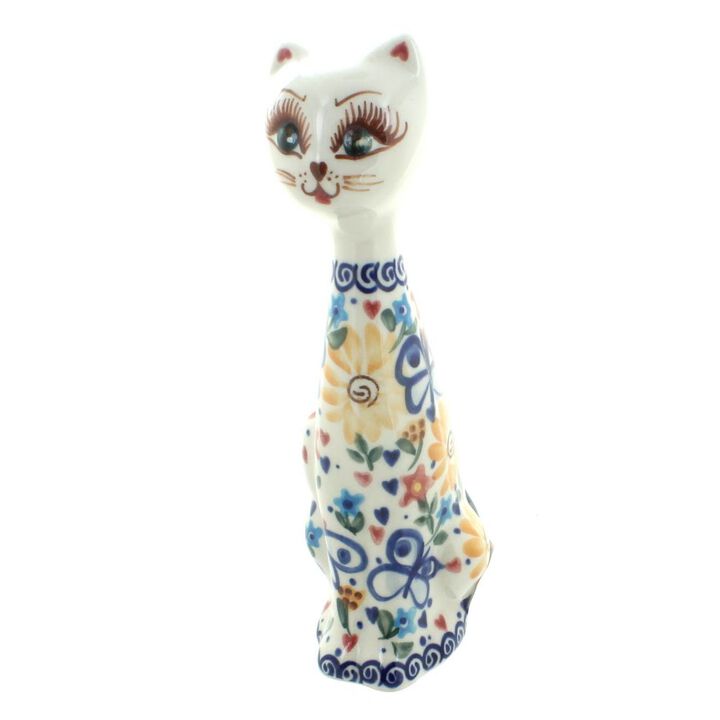 Blue Rose Polish Pottery Daisy Surprise Small Cat
