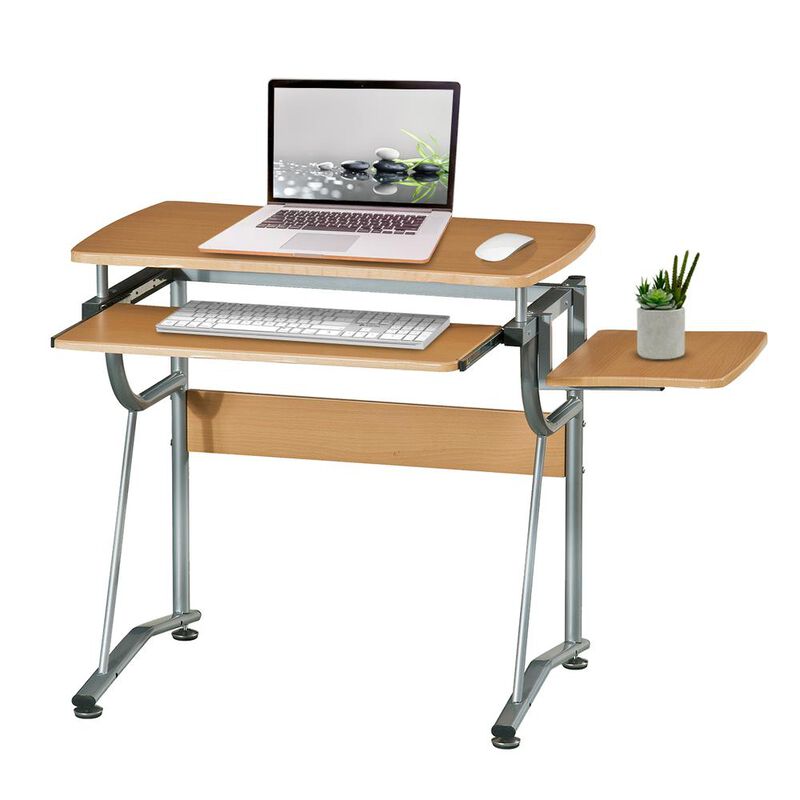 Techni Mobili Compact Computer Desk With Side Shelf And Keyboard Panel. Color: Cherry