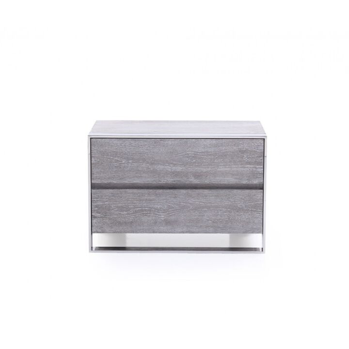 2 Drawer Rectangular Nightstand with Stainless Steel Legs, Gray-Benzara