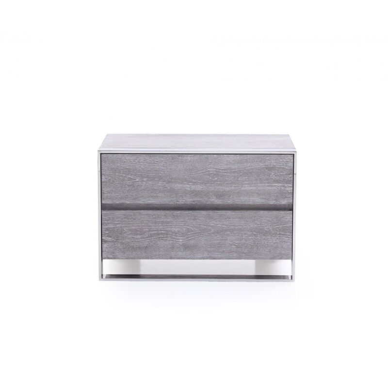 2 Drawer Rectangular Nightstand with Stainless Steel Legs, Gray-Benzara
