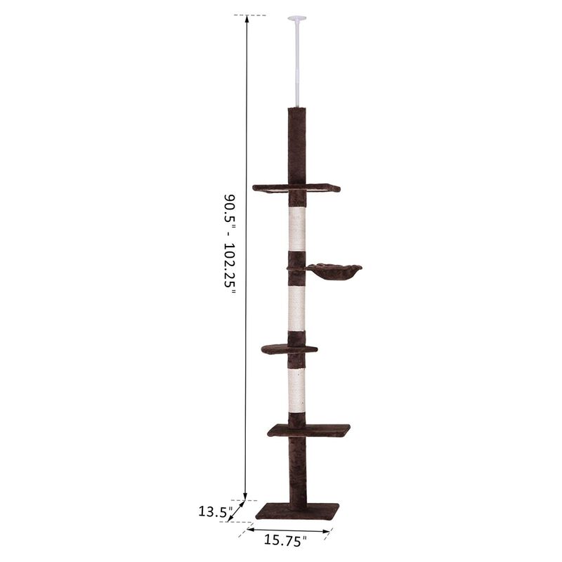 Vertical Feline Paradise: 9' Brown/White Adjustable Floor-to-Ceiling Cat Tree