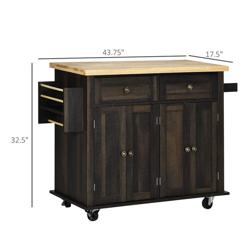 Rolling Kitchen Microwave Island with Flexible Storage Shelf Unit and Drawers