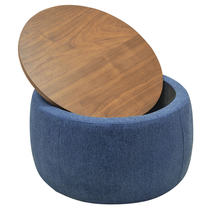 Round Storage Ottoman, 2 In 1 Function, Work As End Table And Ottoman