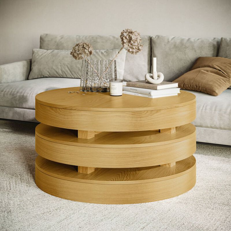 Jofran Brix Mid-Century Modern Floating Sculpture Round Layered Coffee Table
