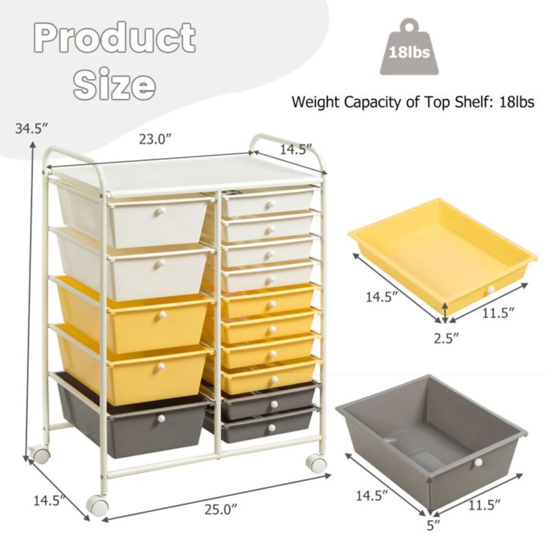 Hivvago 15-Drawer Utility Rolling Organizer Cart Multi-Use Storage
