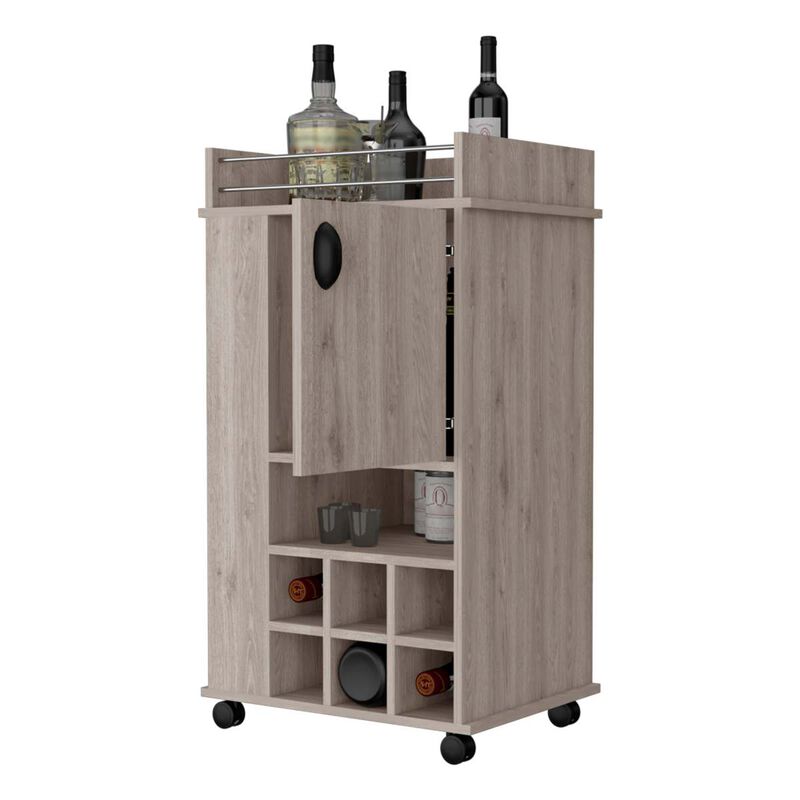 Allandale 1-Door Bar Cart With Wine Rack And Casters Light Gray