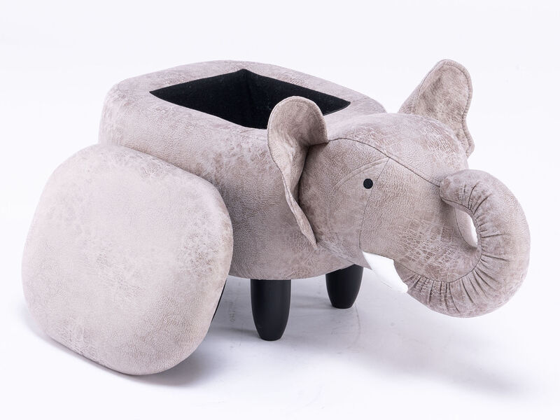 Grey Elephant Shaped Storage Ottoman