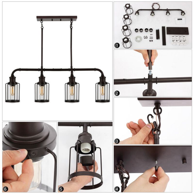 Abbott 4-Light Farmhouse Industrial Iron/Glass Linear LED Pendant