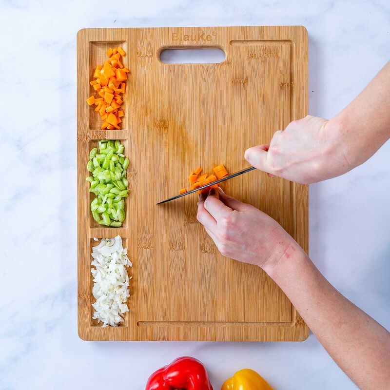 Extra Large Bamboo Cutting Board - 17x 12.5 inch Wood Cutting Board for Meat, Cheese, Veggies - Wood Serving Tray with Juice Groove and 3 Compartments