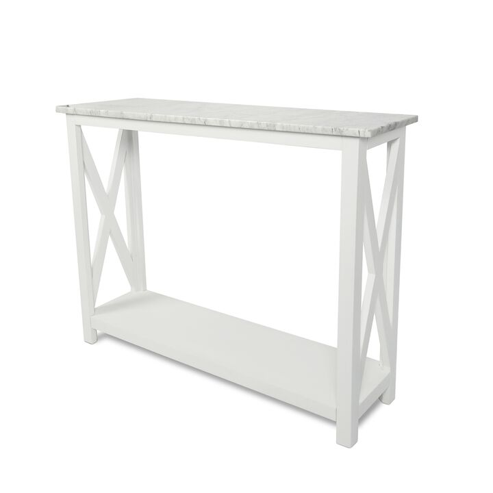 Agatha 39" Rectangular Italian Carrara White Marble Console Table with white color solid wood Legs