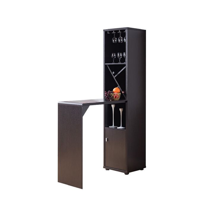 Wooden Wine Cabinet with Spacious Storage and Bar Table, Red Cocoa Brown-Benzara