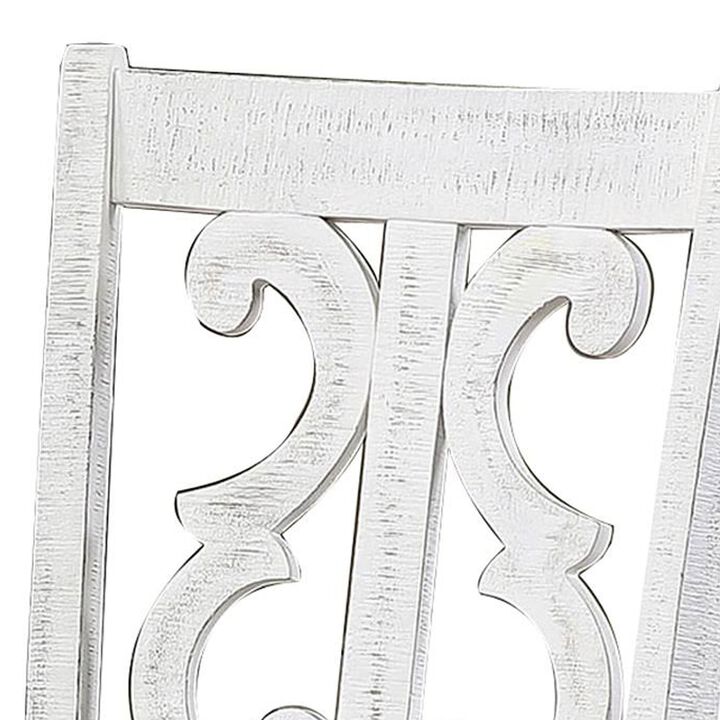 Neci 23 Inch Wood Dining Chair, Set of 2, Carved Back, Padded Seat, White -Benzara