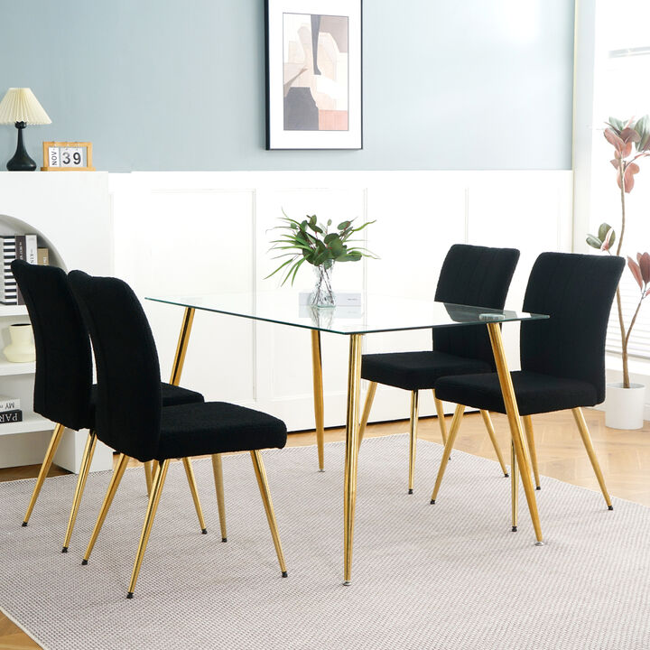 Black Teddy Wool Dining Chairs with Goldplated Legs (Set of 4)