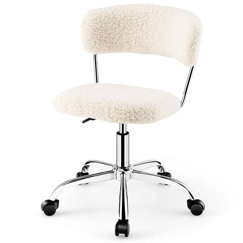 Costway Computer Desk Chair Adjustable Faux Fur Office Chair Swivel Vanity Chair White