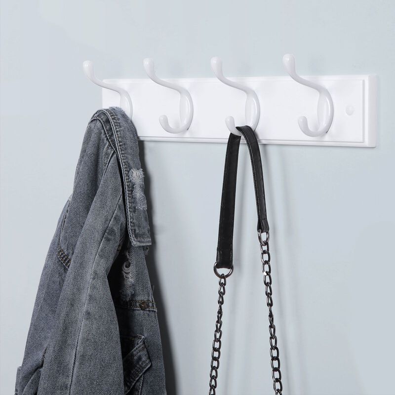 Wall-Mount Coat Rack, Oval Hook Rail, 4 Metal Hooks For Living Room