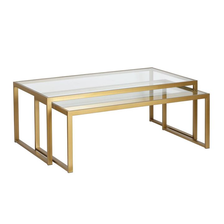 Hudson&Canal Rocco Rectangular Nested Coffee Table in Brass