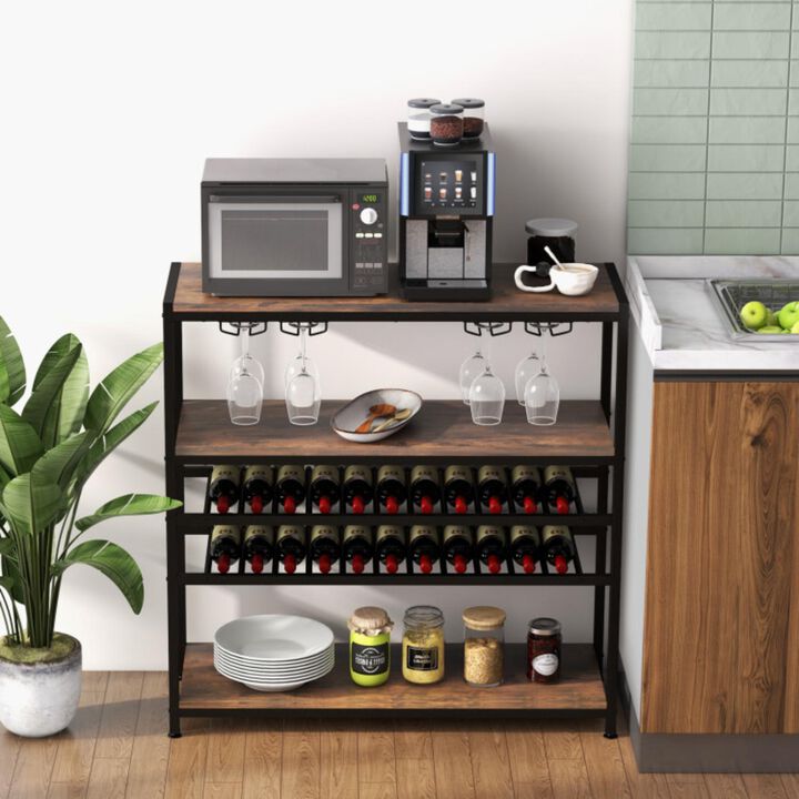 Hivvago 5-tier Wine Rack Table with Glasses Holder