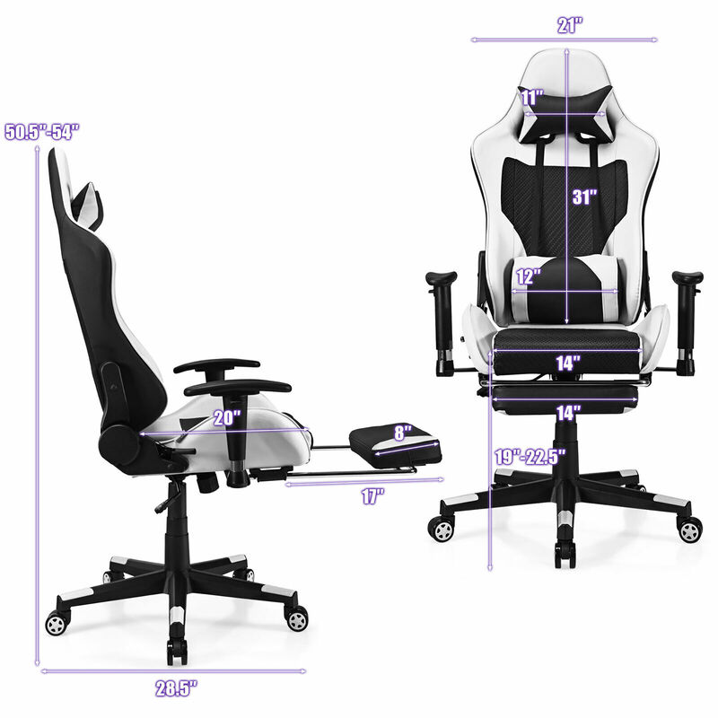 Costway Massage Gaming Chair Reclining Racing Office Computer Chair with Footrest Blue