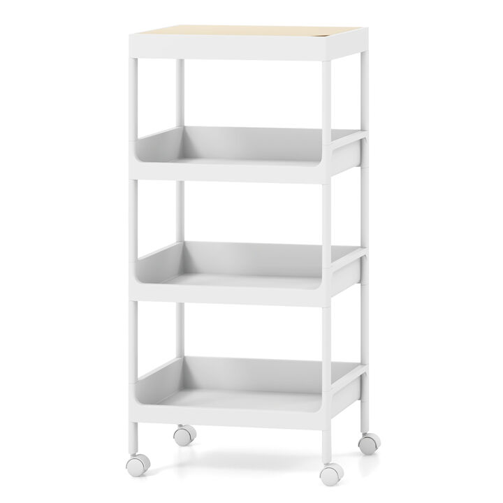 Tier Utility Rolling Cart with Detachable Tray Top and Locking Wheels-4-Tier