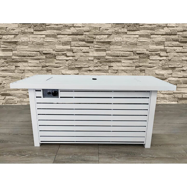 Living Source International Rectangle Fire Pit Table with Hidden Fuel Tank White