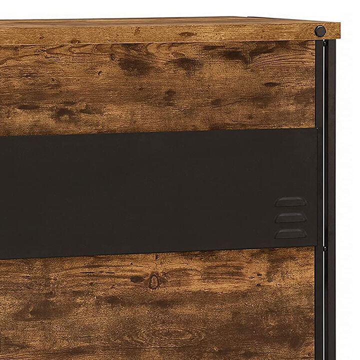 Urban Wooden Bar Unit with Stemware Rack, Wire Brushed Black-Benzara