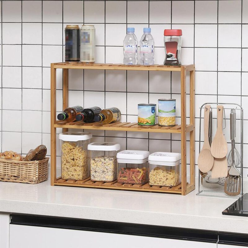 Stylish Adjustable Bamboo 3-Tier Rack for Bathroom, Kitchen, and Living Room Storage Solution