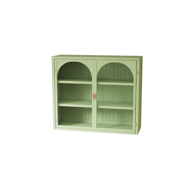 Modern Wall Cabinet with Woven Pattern Glass Doors