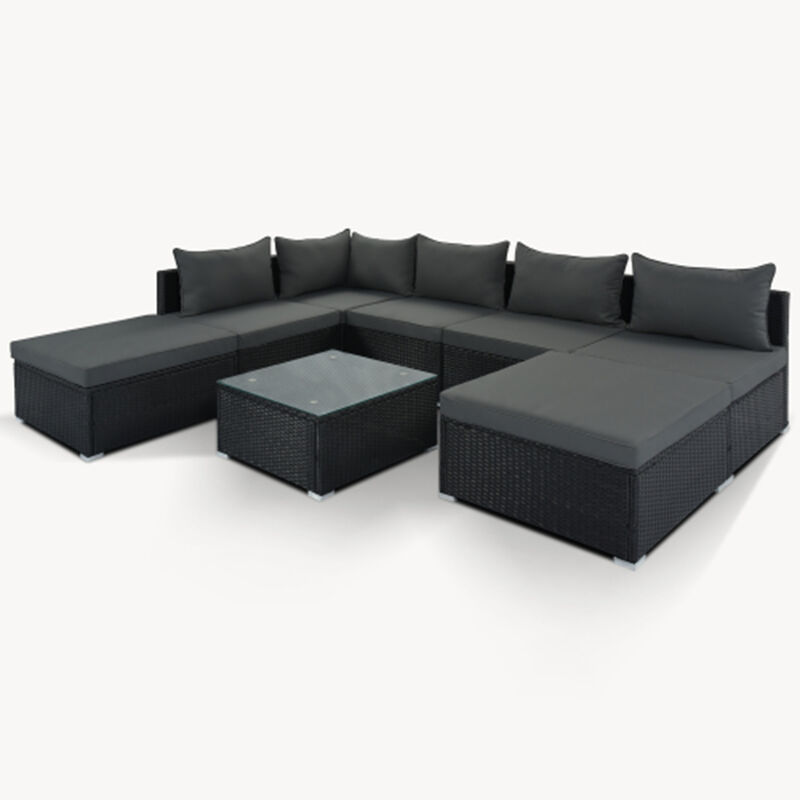 8-Pieces Outdoor Patio Furniture Sets, Garden Conversation Wicker Sofa Set, Single Sofa Combinable