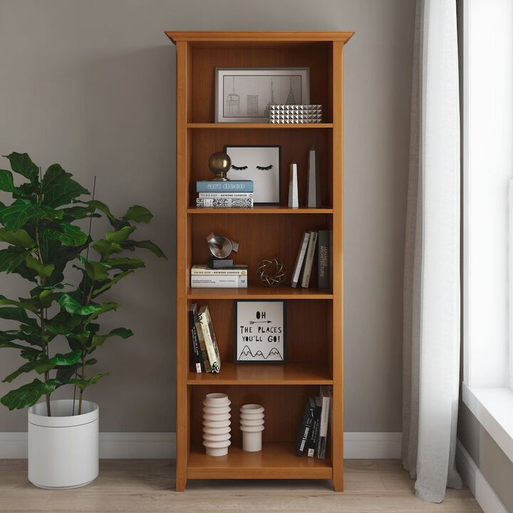 Simpli Home Amherst Solid Wood 5 Shelf Bookcase In Light Golden Brown