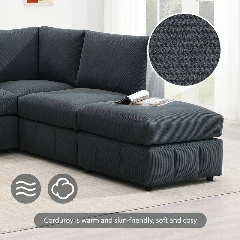 MONDAWE Modern Sectional Sofa with Vertical Stripes,5-Seat Armless Couch Set with Convertible Ottomans,Various Combinations