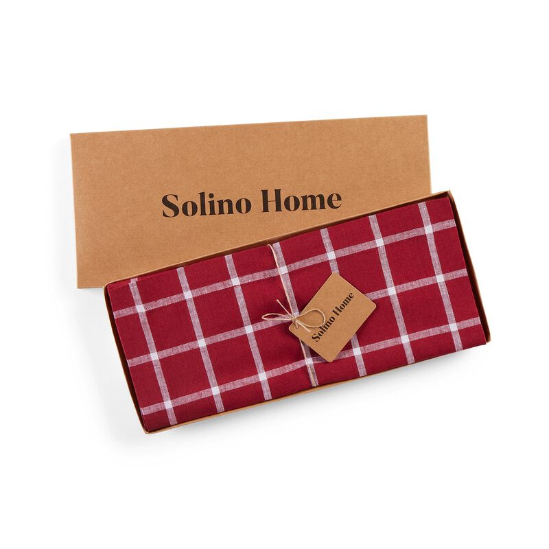 Solino Home 100% Pure Linen Table Runner 14 x 108 Inch | Windowpane
