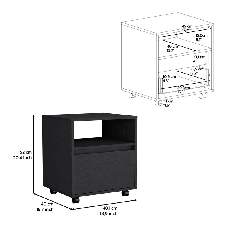 DEPOT E-SHOP Wasilla Nightstand with Open Shelf, 1 Drawer and Casters