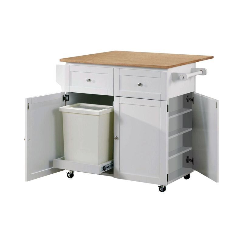 Modern Dual Tone Wooden Kitchen Cart with Spacious Storage, Brown And White - Benzara