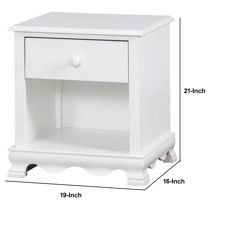 Nightstand with 1 Drawer and 1 Open Shelf, White-Benzara