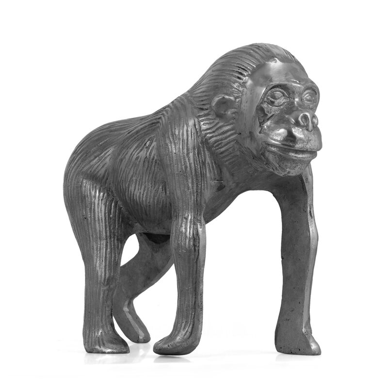 Tabletop Ape Figurine, 14 Inch Solid Crafted Design, Gray Aluminium - Benzara