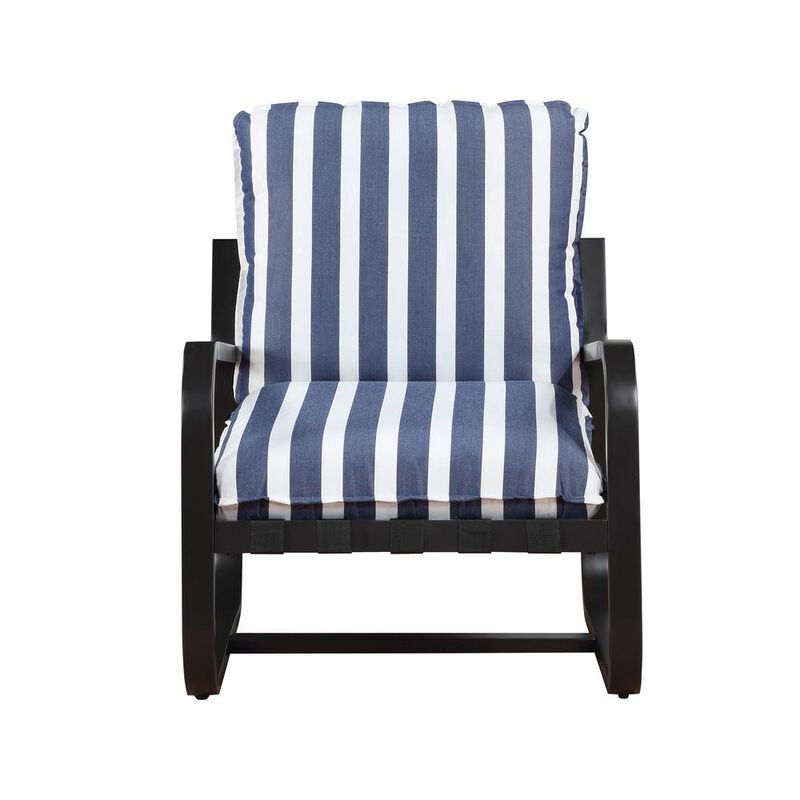 Comfort Pointe Aspen Outdoor Sling Chair Upholstered in Blue and White Stripe Fabric
