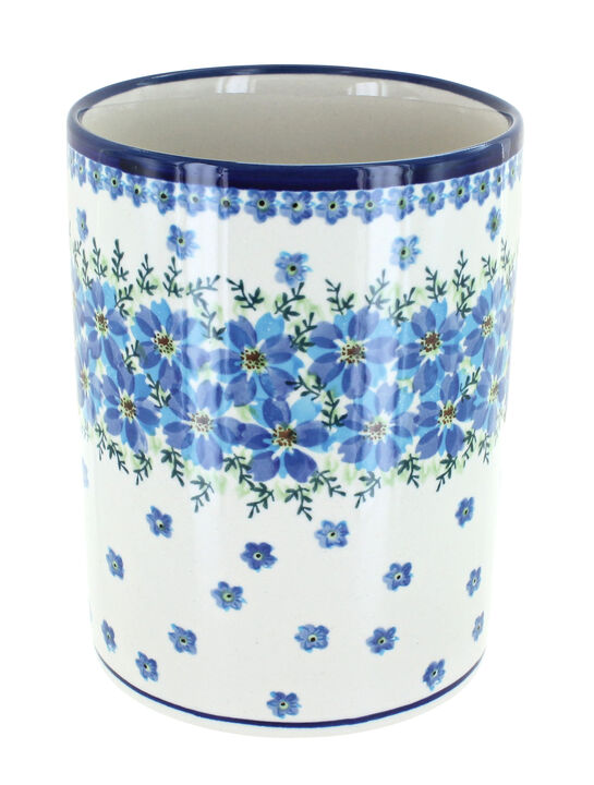 Blue Rose Polish Pottery Vintage Violet Utensil Jar