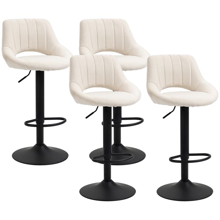Cream White Bar Set: 4 Modern Swivel Barstools with Adjustable Height