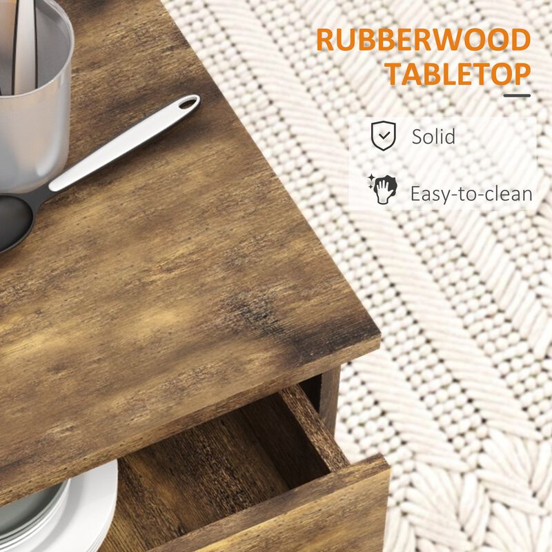 Rustic Brown Kitchen Cart: Drawer, Cabinet, Towel Rack, Wheeled