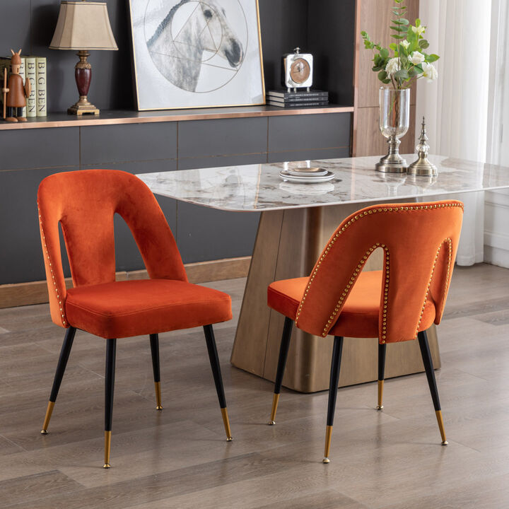 Contemporary Velvet Dining Chairs, Orange, Set of 2