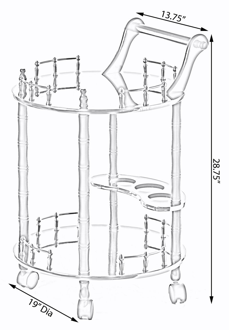 Round Wood Serving Bar Cart Tea Trolley with 2 Tier Shelves and Rolling Wheels, Silver, White and Gray