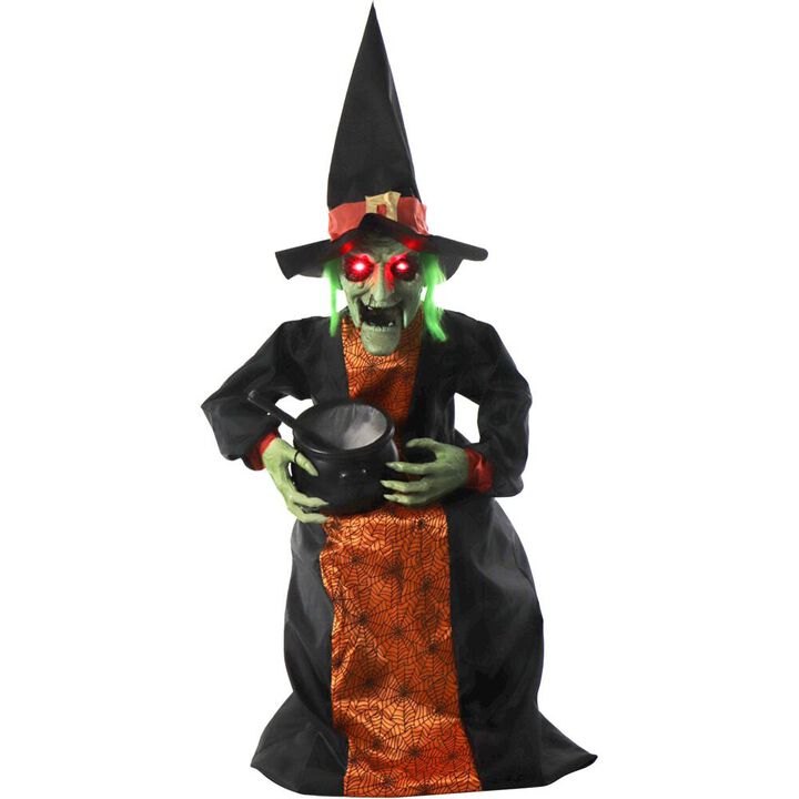 Haunted Hill Farm 59'' Talking Witch w/ mini Couldron