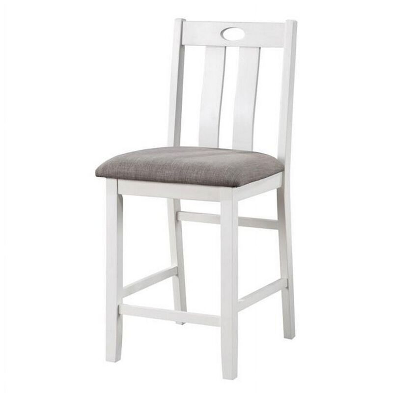 Helio 5 Piece Counter Height Dining Table and Chairs Set, White Wood, Gray - Benzara