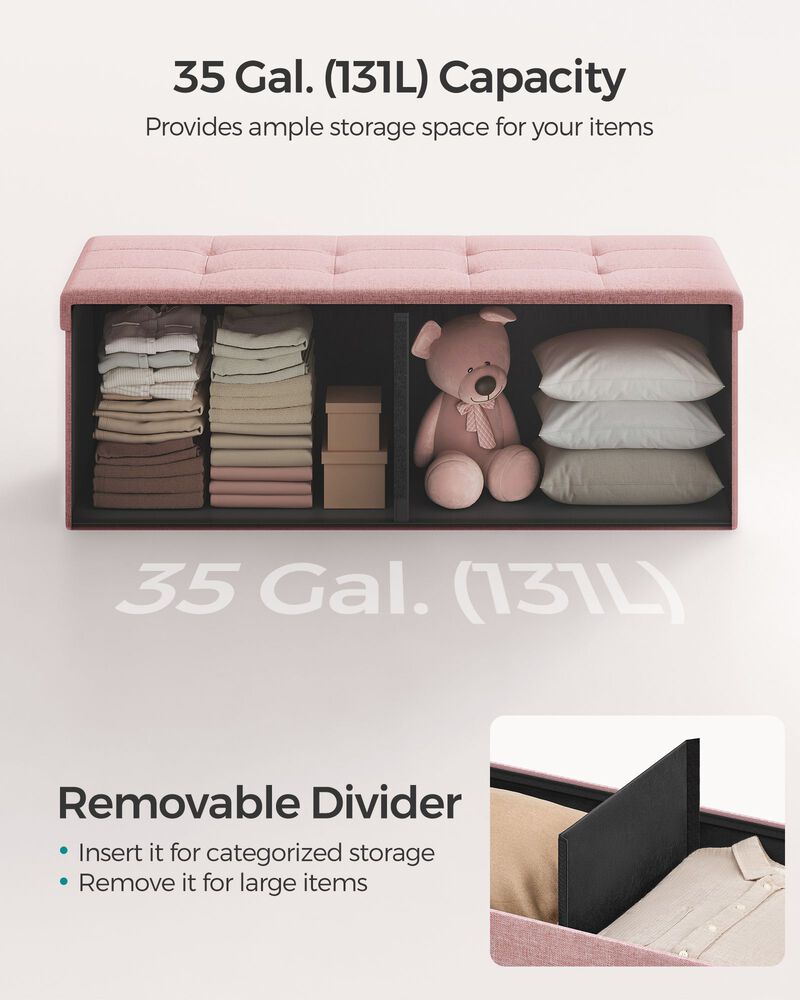 43-Inch Folding Storage Ottoman Bench with Wooden Divider - Storage Chest and Foot Rest Stool