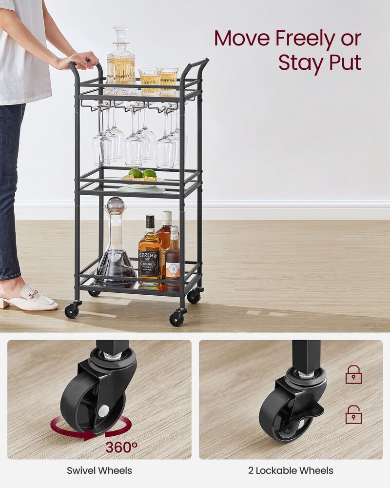 Small Bar Cart with 3-Tier Mirrored Shelves – Elegant Mobile Drink Station for Entertaining