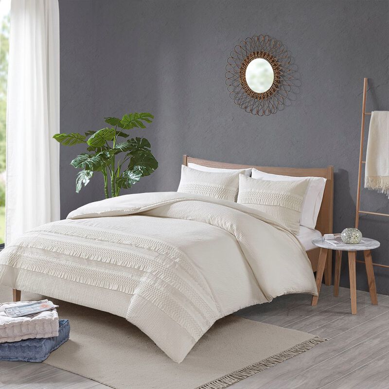 Gracie Mills Patrice Classic Comfort: 3-Piece Cotton Seersucker Comforter Ensemble