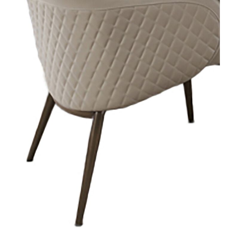 Liy 26 Inch Dining Chair Set of 2, Curved Padded, Tufted Beige Faux Leather - Benzara